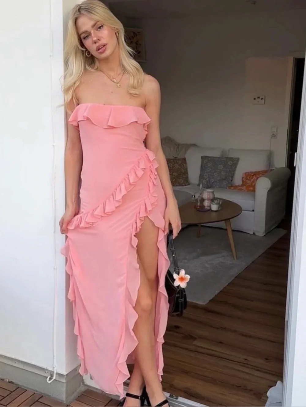 House of CB SARINA Apricot Ruffle Maxi Dress Size small